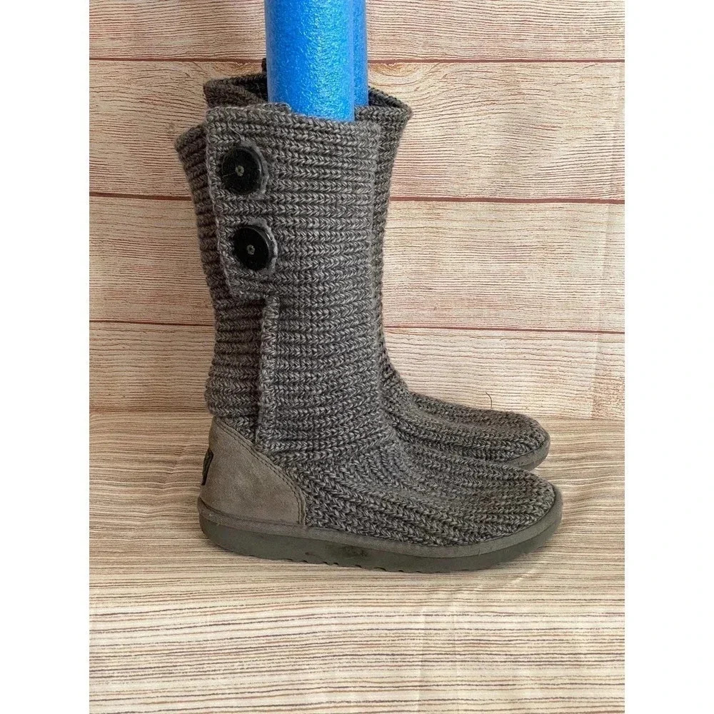 UGG Australia Girl's US 4 Gray Warm Twisted Cable Over The Knee Boots Pre-owned - Picture 3 of 10
